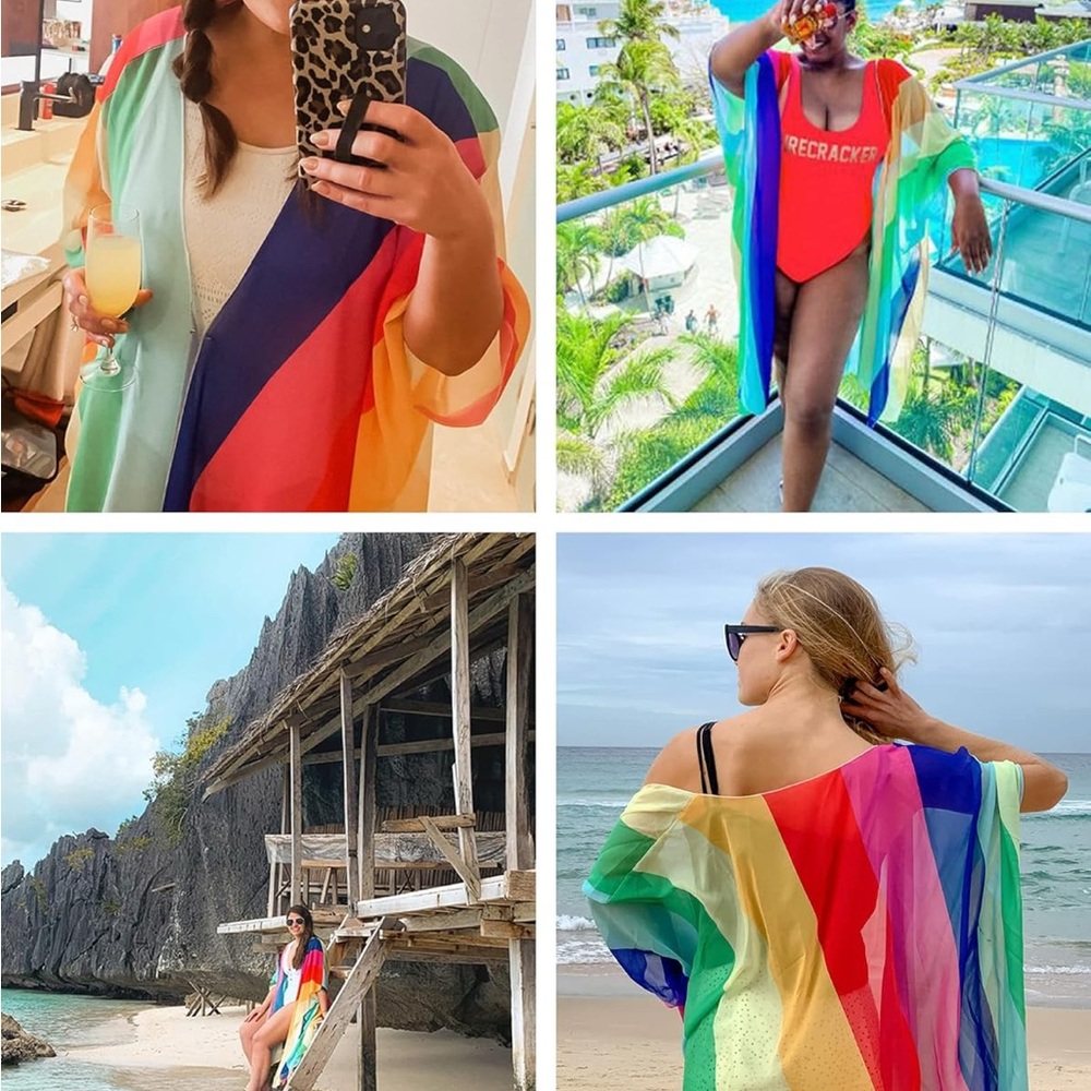 Colorful Striped Swim Coverup